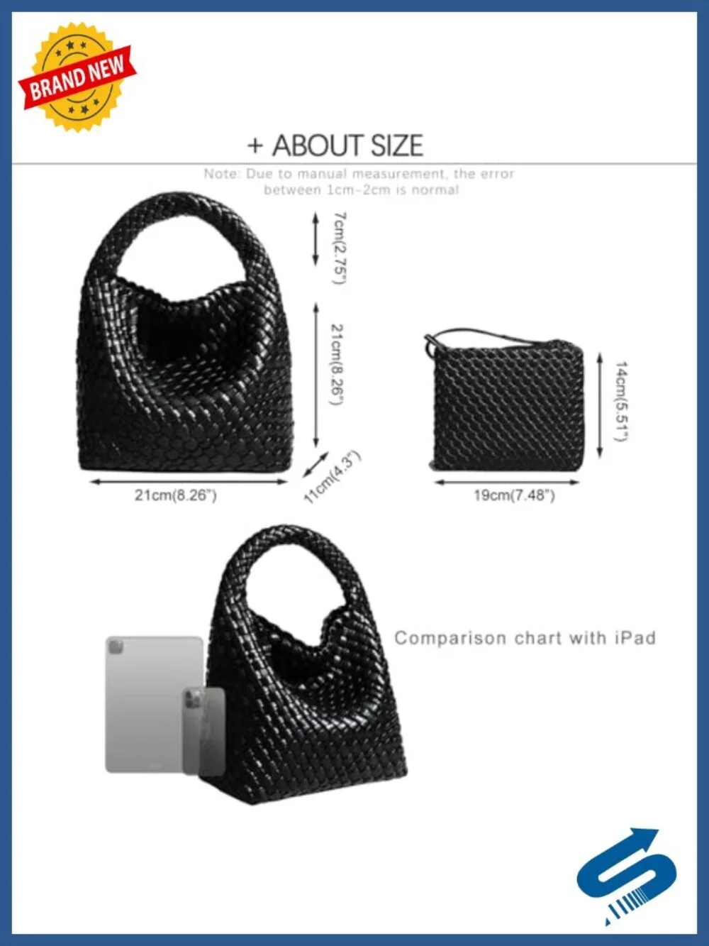Vegan Leather Handwoven Hobo Tote Bag with Adjustable Strap Clutch